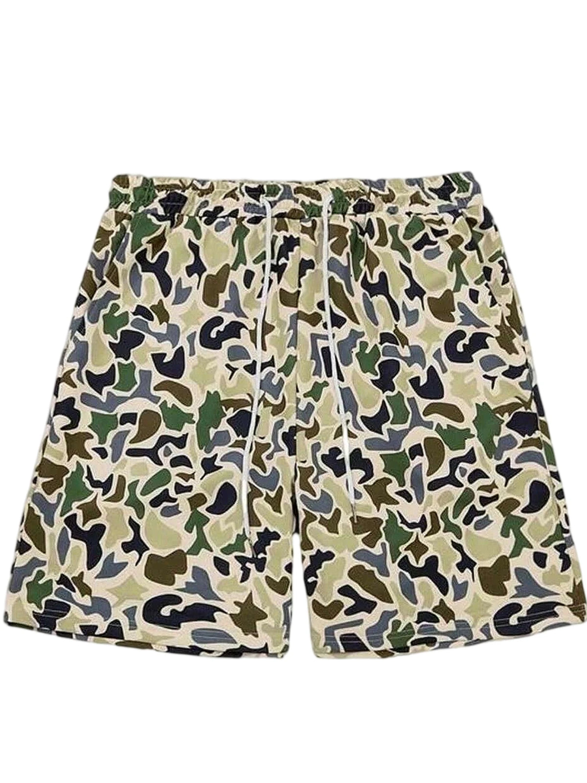 Camo Print Sports Mens Shorts Casual Drawstring Bermuda Shorts Loose Fit Gym Shorts