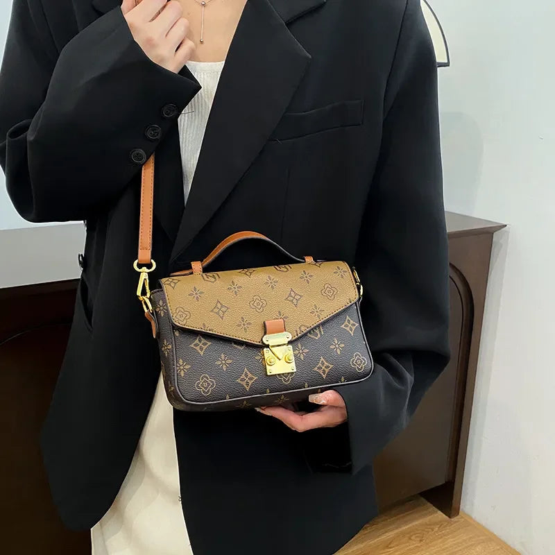 DesignerCurated Square Bag Women's Crossbody Purse  Artistic Floral Print Shoulder & Top Handle Bag with Textured Vegan Leather