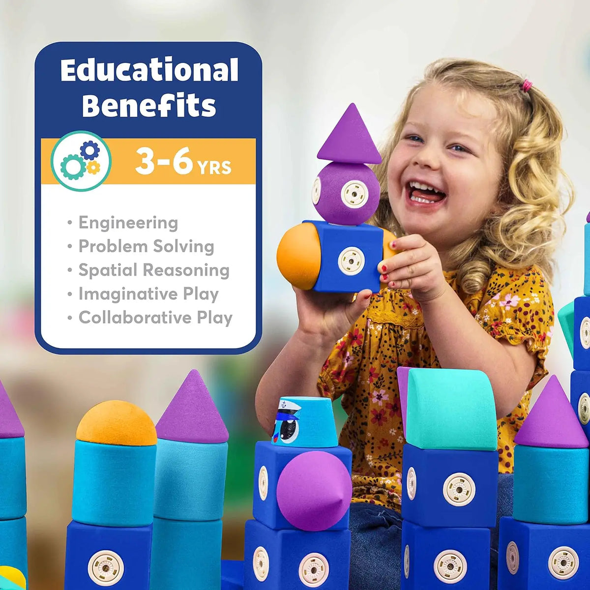 Magnetic Foam Building Blocks Set - 100 Pieces with Storage, Bath & Sensory Toys for Toddlers Ages 3-5