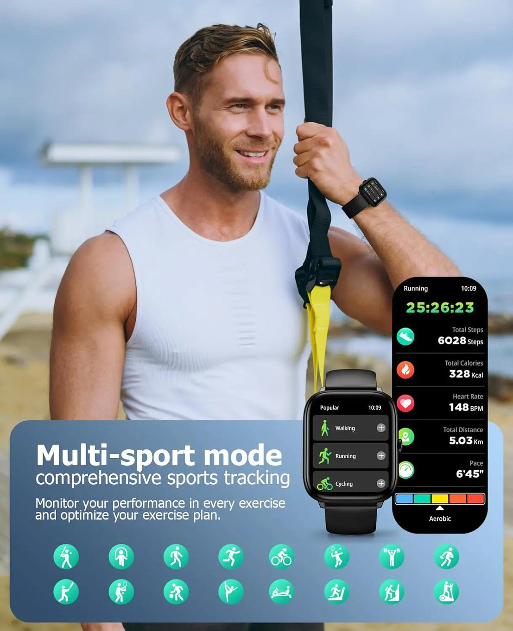 Smart Watch for Men Women, Bluetooth Call, 2.06" HD AMOLED Fitness Tracker, 118 Sports Modes, Health Monitor, IP68 Waterproof