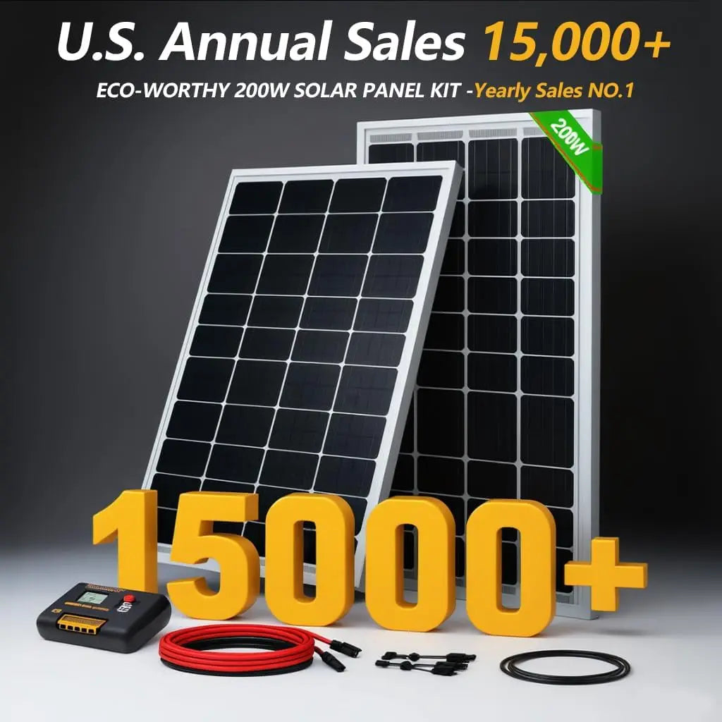 200W 12V/24V Solar Panel Kit with High-Efficiency Monocrystalline Panels & 30A PWM Controller for RV, Camper, Off-Grid Use