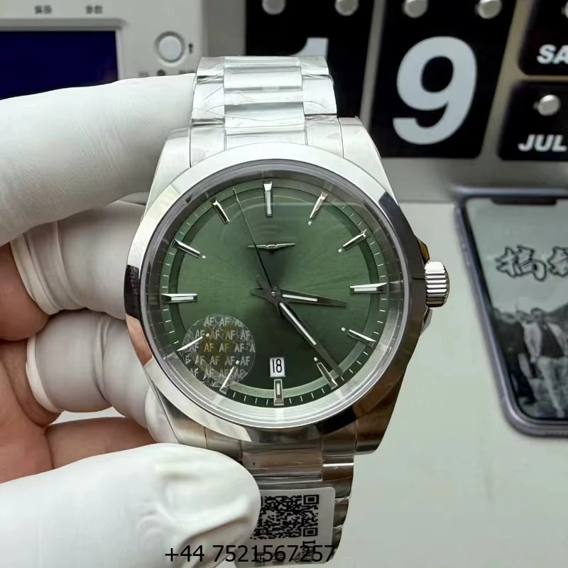 Multifunctional Sports Watch Waterproof 20m Depth Mechanical Movement Sapphire Crystal Dial Window Green Stainless Steel Case