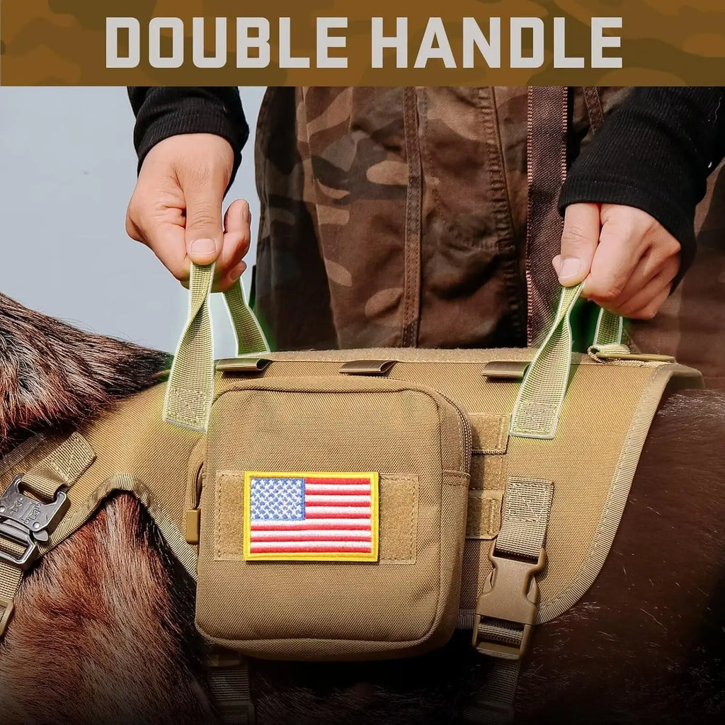 Tactical Dog Harness Set with Bungee Leash, Adjustable for Medium to Large Dogs, No-Pull Control, Khaki Color
