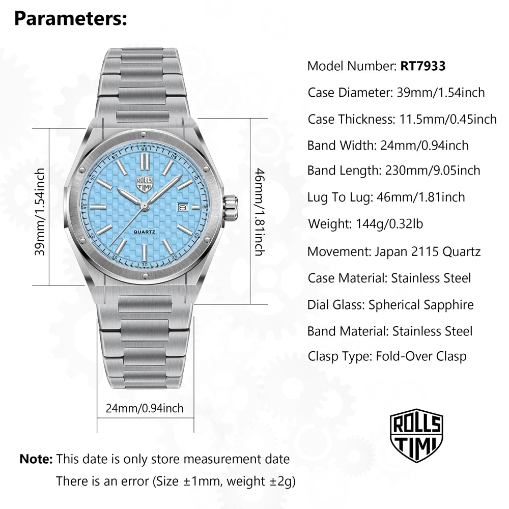 2026 New RollsTimi Mens Watches Top Brand Luxury Quartz Watch For Men AR Sapphire Mirror 100M Waterproof Luminous Man Gift Clock