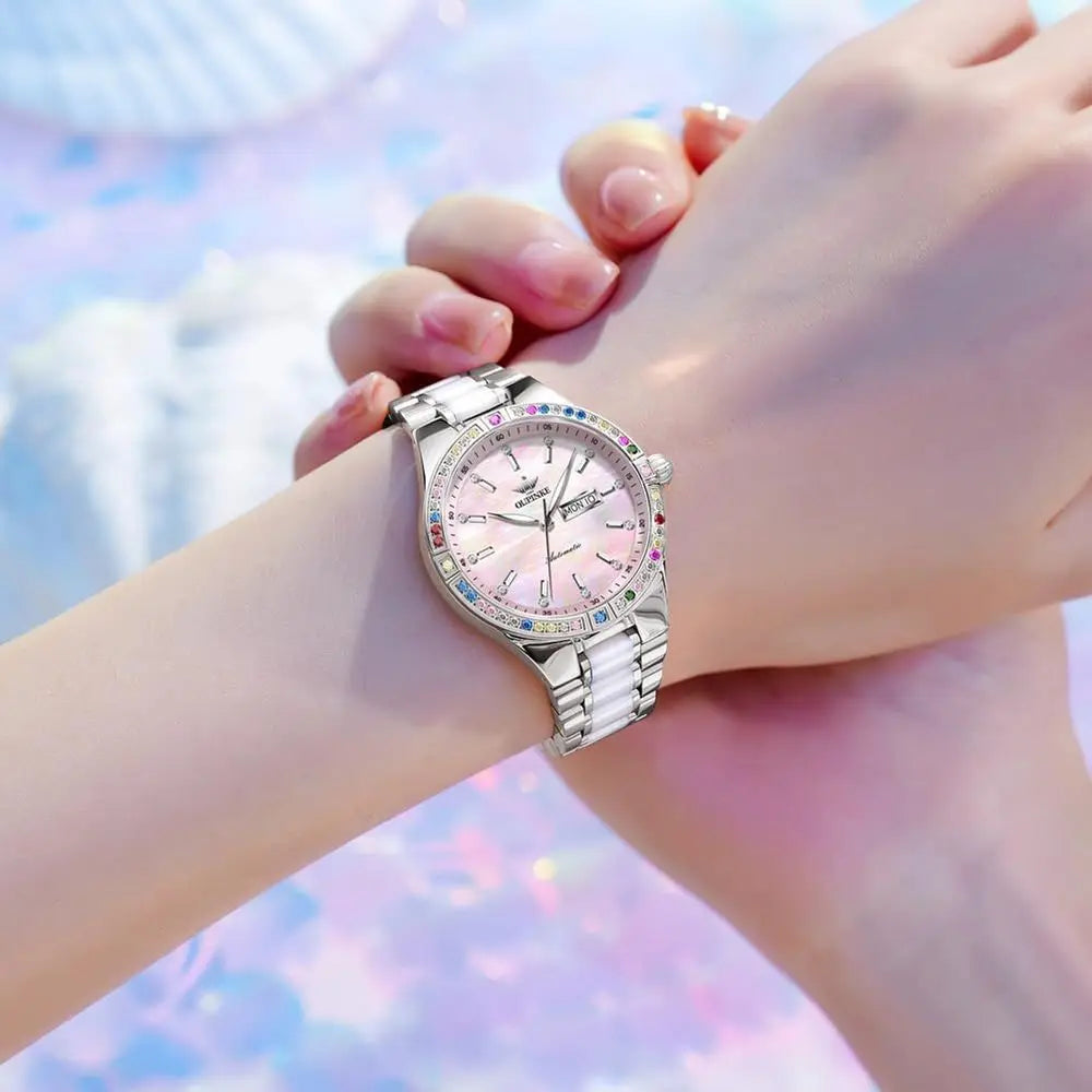 OUPINKE Automatic Watches or Women Diamond Luxury DrSel Winding StainlSteel Sapphire Crystal Ceic Ladies Watches