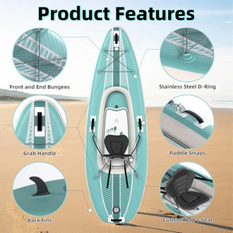 2-Person Inflatable Kayak with Drop-Stitch Floor Lightweight Portable Durable Solo Kayak for Fishing Touring and Recreational P