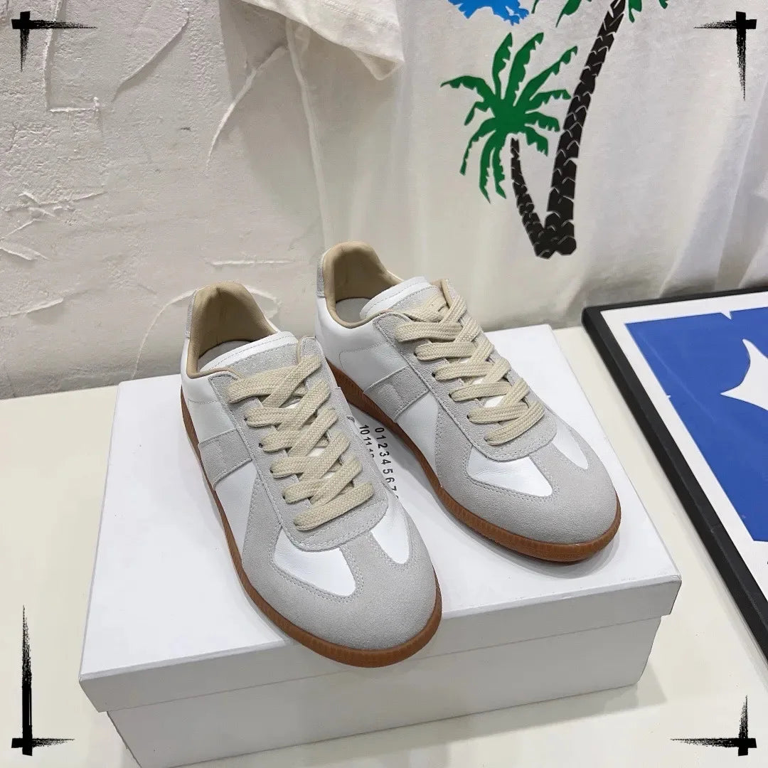 New Cowhide Retro German Training Shoes Men Women White Sneakers Genuine Leather Soft Couple Breathable Durable Athletic Fashion