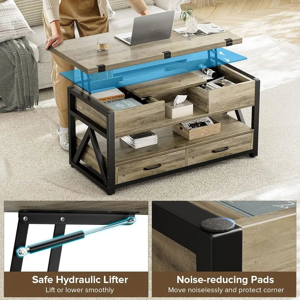 40" Lit Top Coee Table,4 in 1 Multi-unction Lit Coee Tables with Storage Ders and Hidden Comparen,armhouse Coee Table with Litin