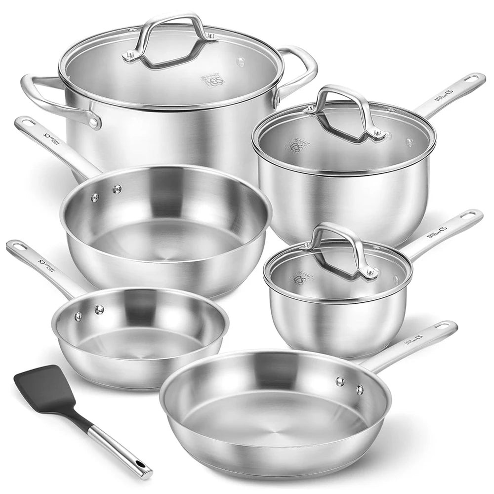 KOCH SYSTEME CS Stainless Steel Pots and Pans Set 10Pcs Non-stick Frying pan Soup pot Mlik Pot Cookware Set Induction Compatible