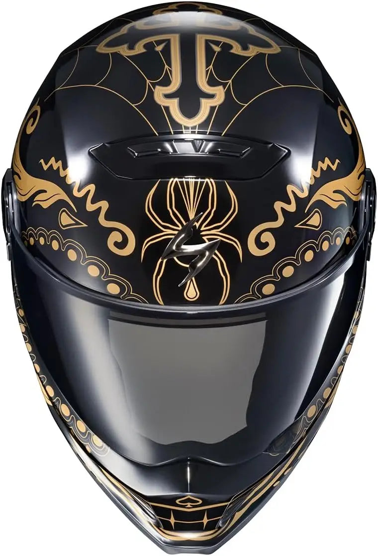 Covert FX Full Face Adult Motorcycle Helmet Street Fighter Style-Bluetooth Ready Speaker Pockets DOT ECE El Malo (Gold/Gloss Bla