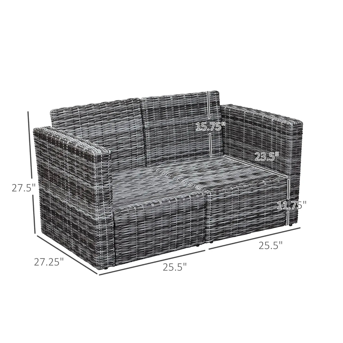 2 Piece Patio Corner Sofa Set Outdoor PE Rattan Curved Armrest Padded Cushion Balcony Garden Lawn Gray, Customized