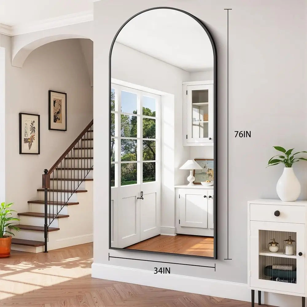 76 x 34 Arched Full-Length Mirror - Large Floor Mirror with Metal Stand for Hanging or Leaning, Ideal for Vanity and Living Spac