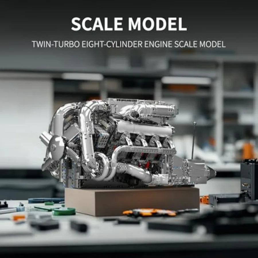 Mould King V8 Twin-Turbo Engine Model Kit with Battery and Motor for Adults and Teens 2899 PCS Engineering Construction STEM To