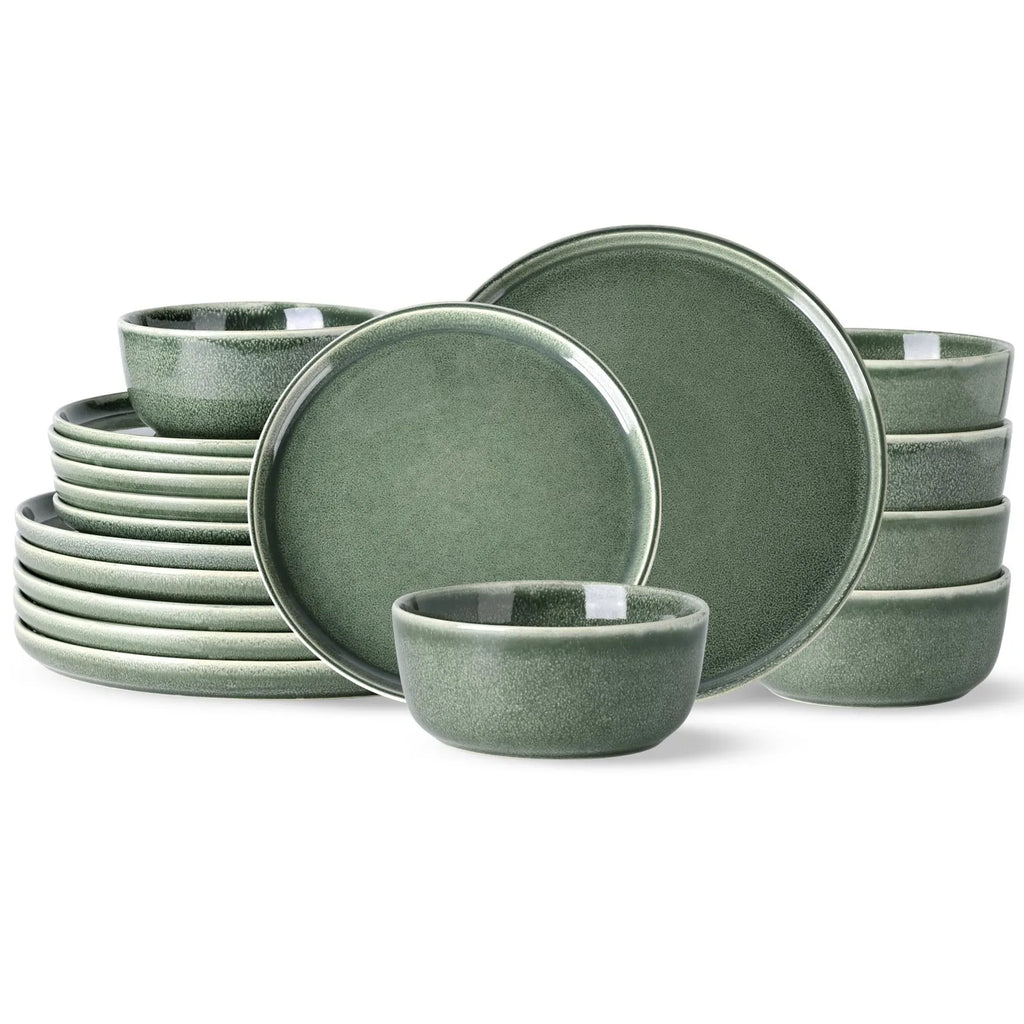 Ceramic Tableware SetStoneware Dinnerware Set Round Reactive Glaze Ceramic Plates Bowls Modern Tableware for Family Dining