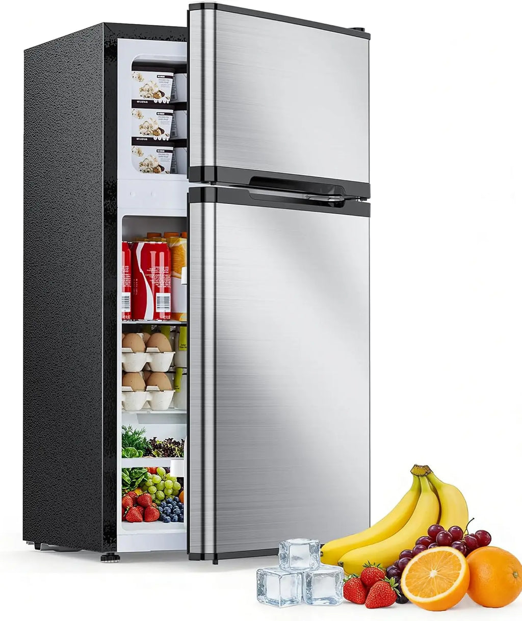 2.5 Cu.Ft Mini Fridge with Freezer, Double-Door Compact Refrigerator for Apartment/Dorm/Office, Silver