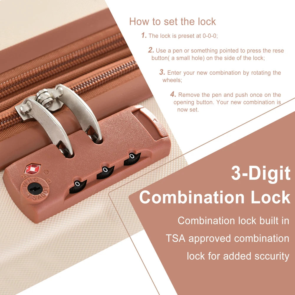 20/24/28" ABS Expandable Hardshell Luggage Set 3PCS Double Spinner Wheels TSA Lock for Travel Women Men