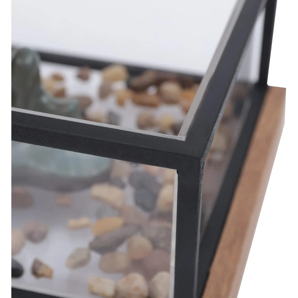 Tabletop Water Fountain with Aquarium and Rockery Indoor Water Fountain with Power Cord and Pump for Home Office Decor 16.9\" L X