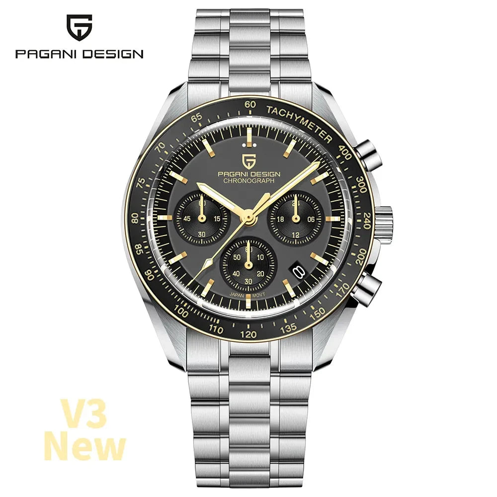 2026 New PAGANI DESIGN Moon Blue Men's Watches Luxury Quartz Watch For Men Chronograph AR Sapphire Waterproof VK63 Men Clock