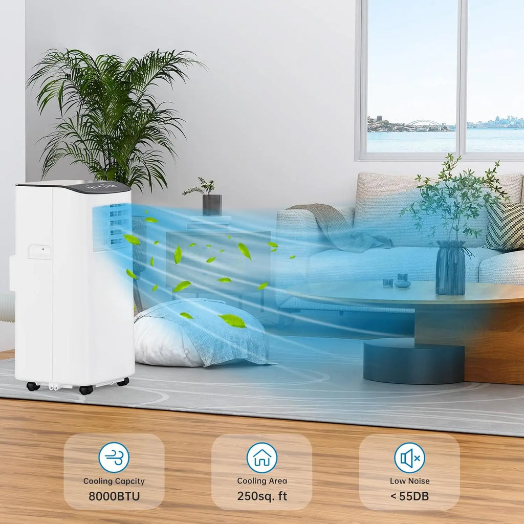8,000 BTU Portable Air Conditioner, 3-in-1 Cooling,Dehumidifier & Fan,Quiet,Cools Rooms Up to 350 Sq.Ft with Remote,Sleep Mode
