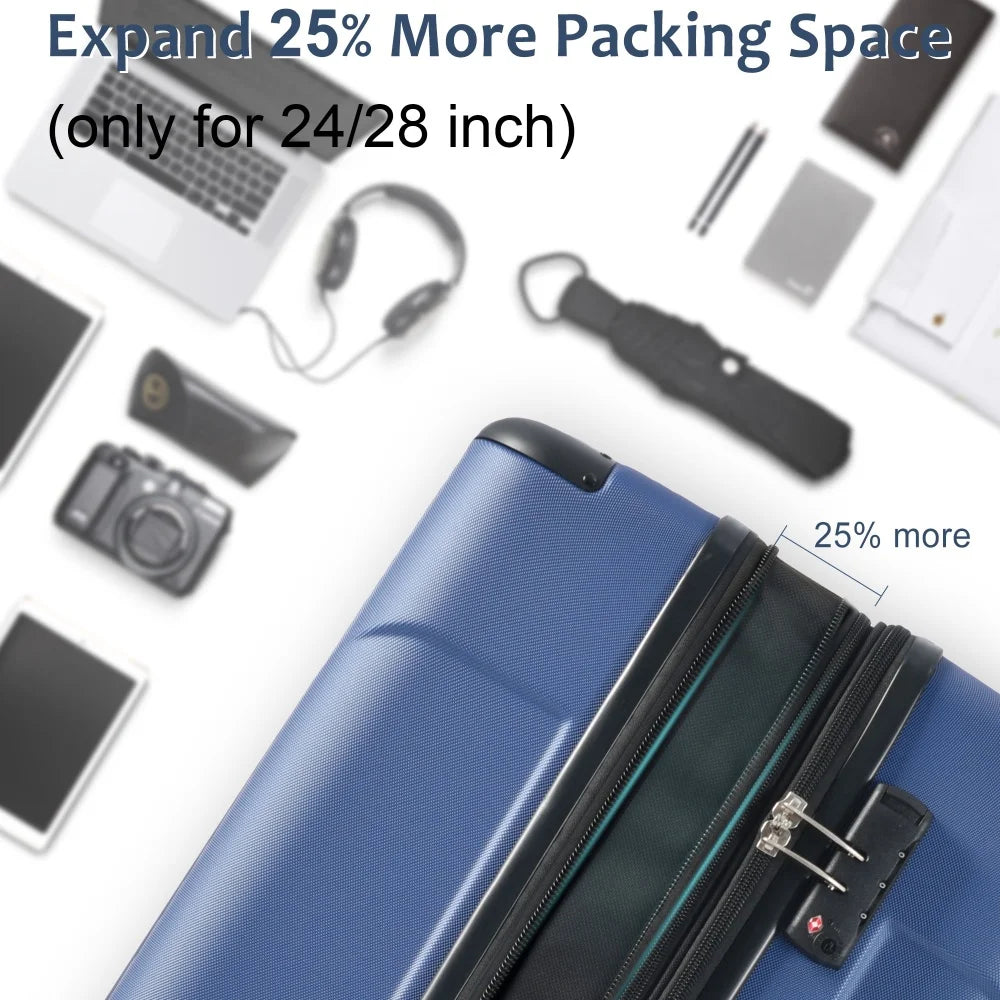 Expandable 2PCS ABS Hardshell Luggage Set Lightweight Spinner Wheels TSA Lock Daily Travel Suitcase for Men Women