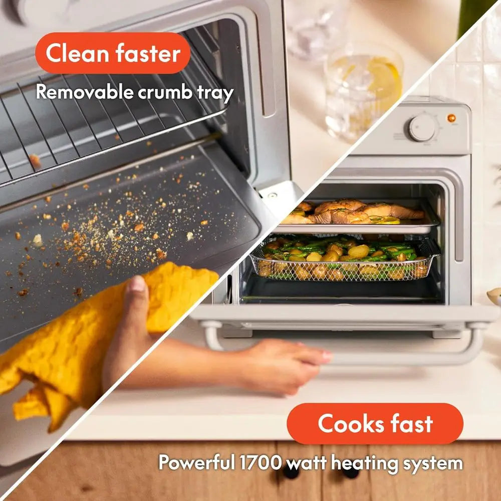 Toaster Oven, 7 Preset Cooking Options, Dishwasher-Safe Trays Included, 60-Minute Auto Shut-Off w Audible Timer, Power Indicator