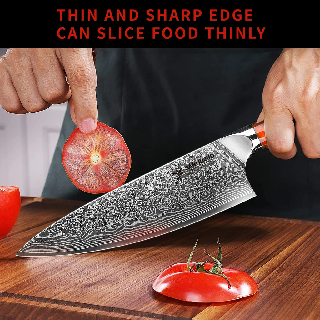 SANMUZUO 2PCS Kitchen Knife Set - Xuan Series - VG10 Damascus Steel Chef Knife & Nakiri Knife, Best Gift for Chef - Resin Handle