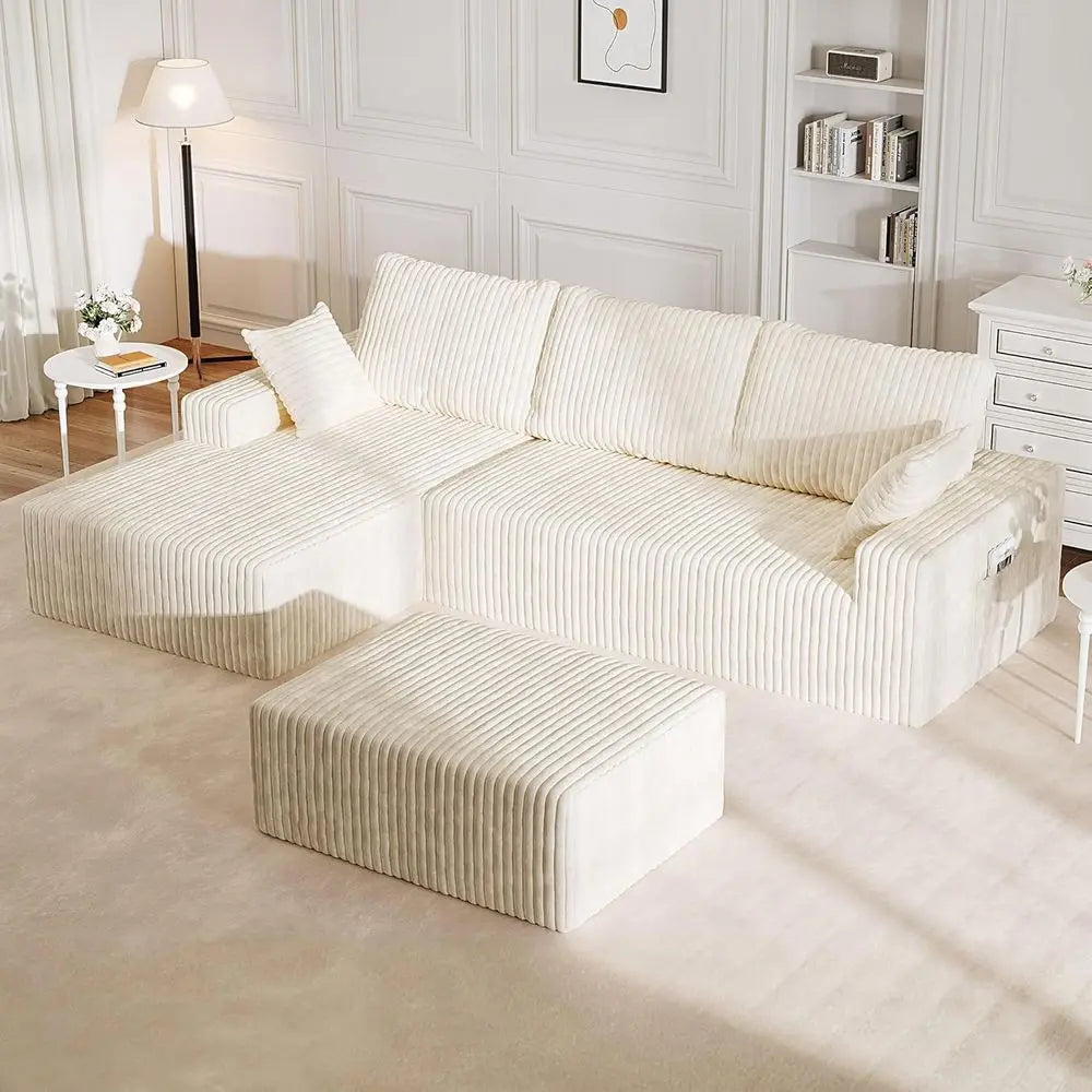39 L-Shaped Sectional Sofa with Ottoman, Memory Foam Cloud Couch, No Assembly, Oversized Chaise Lounge Ottoman, Living Room Offi