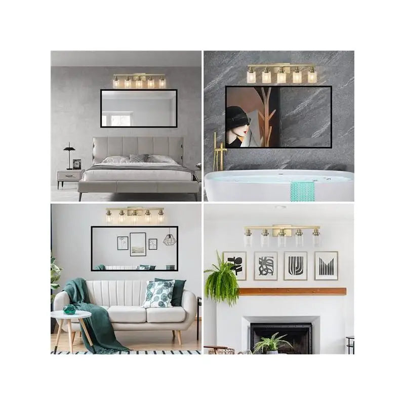 Modern 5-Light Vanity Light Fixture with Clear Glass Shades, Iron Metal Design for Bathroom Mirror and Dressing Table, Bulbs