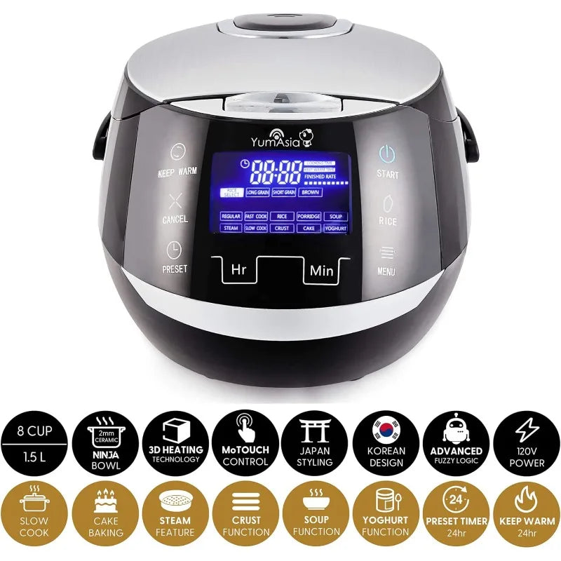 Yum Asia Sakura Rice Cooker with Ceramic Bowl and Advanced Fuzzy Logic (8 Cup, 1.5 Litre) 6 Rice Cook Functions, 120V Power