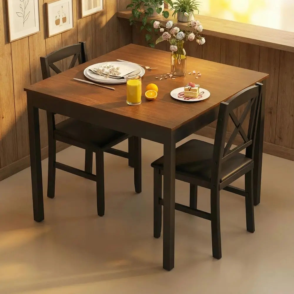 MidCentury Modern Dining Table Set for 2, Wooden Kitchen Table amp 2 Chairs with Padded Seats, 3Piece Compact Dining Set for Sma