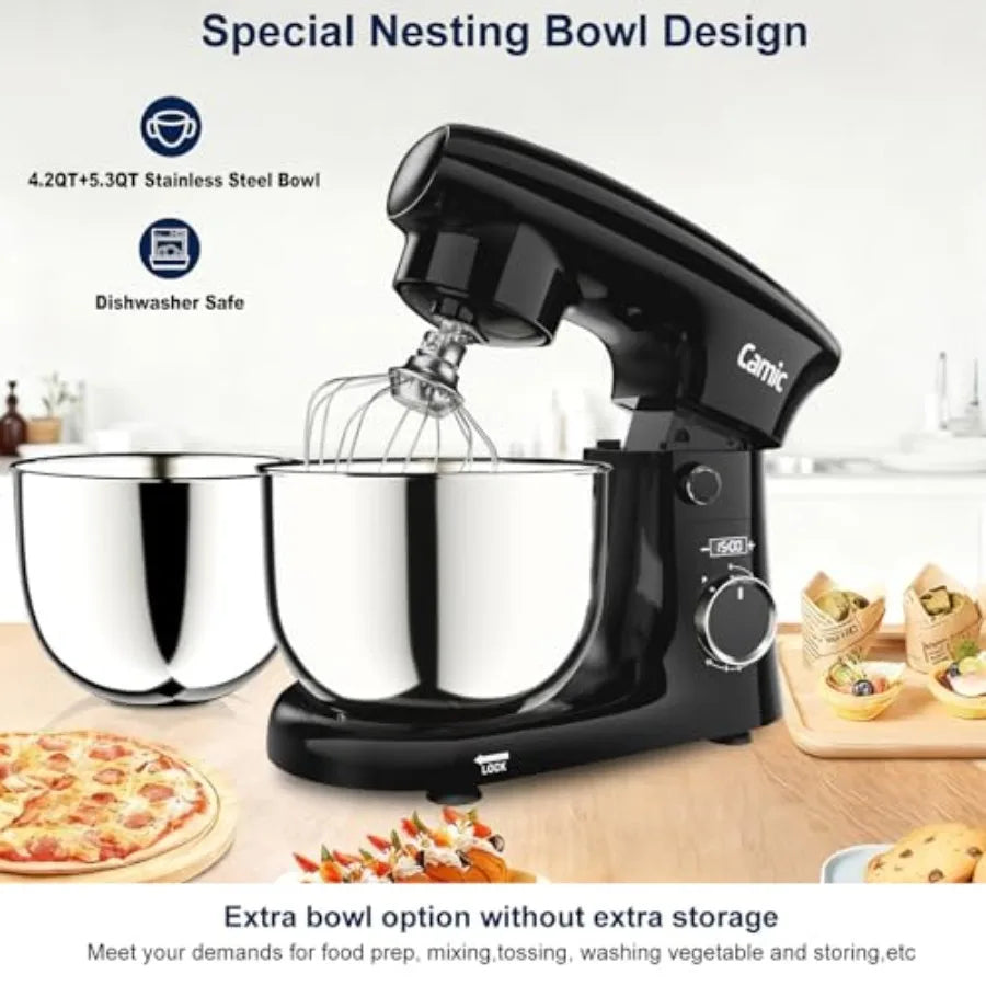 Stand Mixer 4.2QT+5.3QT Two bowls Electric Food Mixer 10 Speeds with Digital setting 3-IN-1 Kitchen Mixer for Baking Cakes Cook