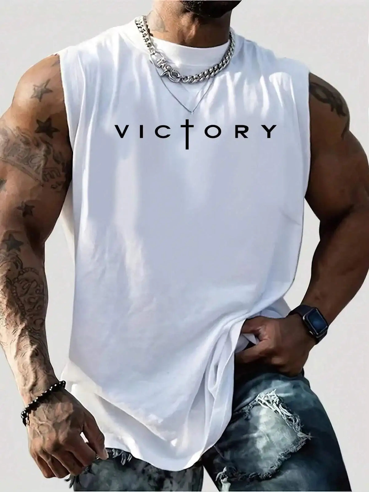 Men's Loose Fit Letter Print Tank Top, Summer Casual Sleeveless Top