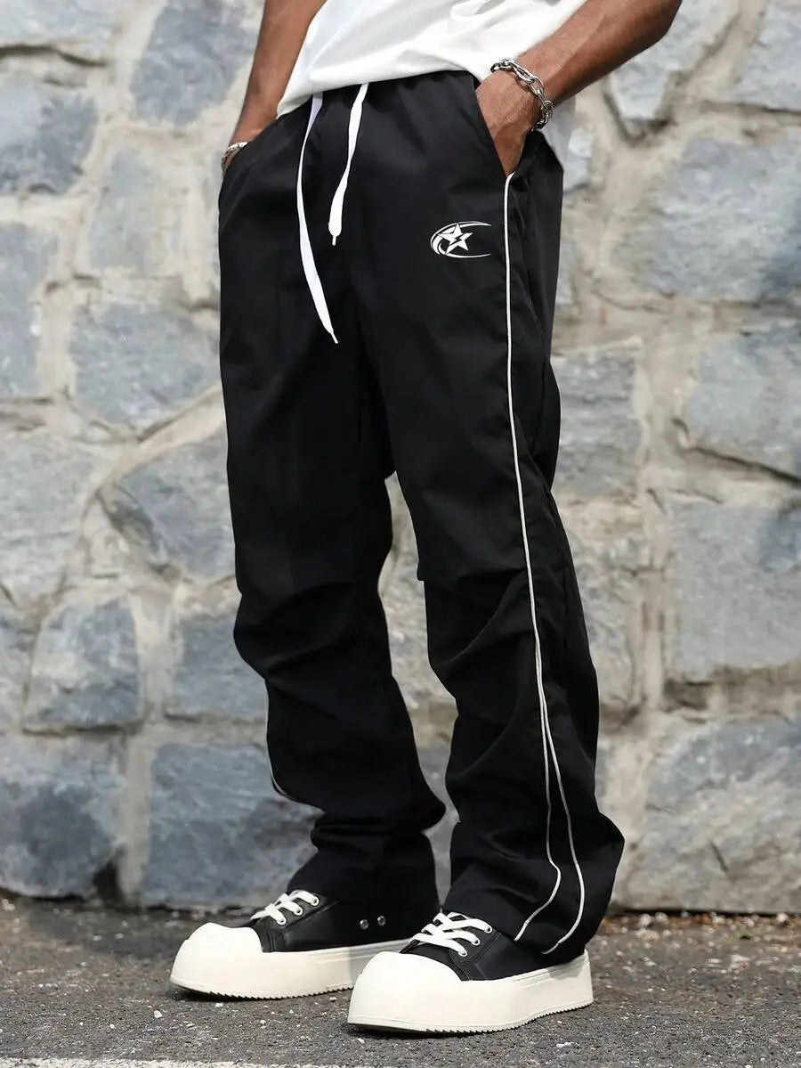 Men's Loose Fit Streetwear Joggers with Side Stripe, Lightweight Fall Pants