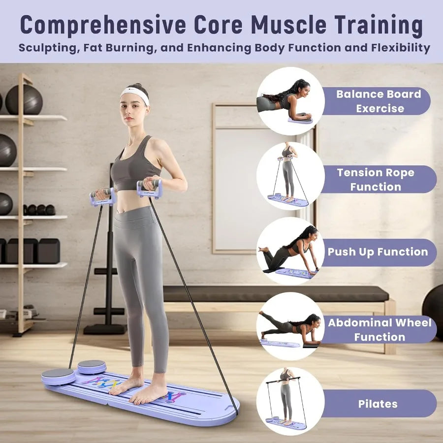 Pilates Board Reformer Set 15in1 Foldable Ab Core Trainer for Home Workout Portable Multifunctional Pilates Machine for Women a