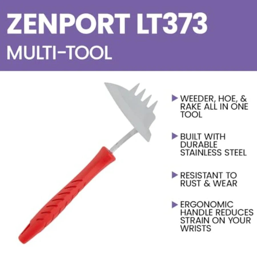 LT373 Stainless Weeder Hoe Rake Combo Hand Tool Red - 12 Pack