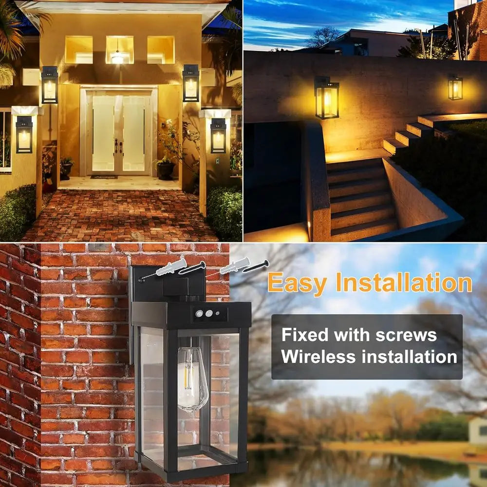 2 Pack Outdoor Waterproof Wall Lights with 3 Lighting Modes & Motion Sensor, Dusk to Dawn Exterior Porch Light Fixtures