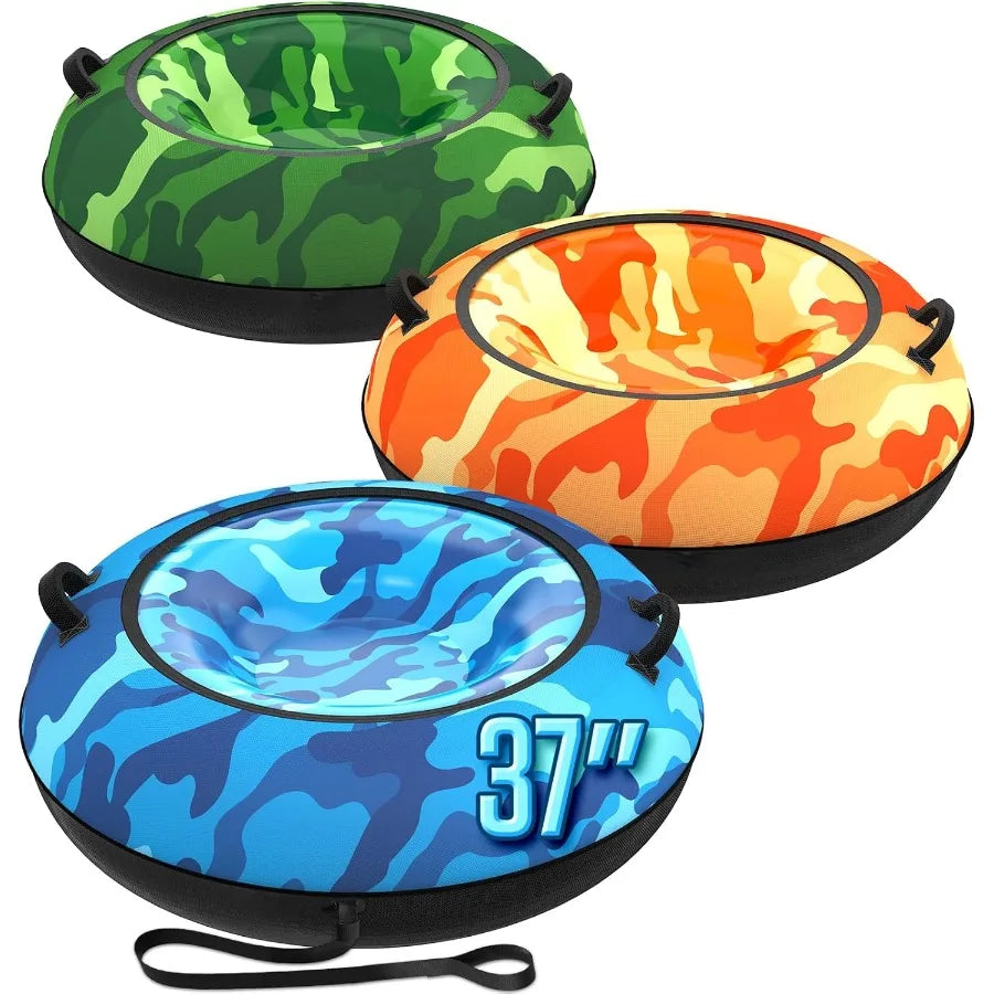 Snow Tube with 600D Oxford Cover, Heavy Duty Snow Sled for Adults with Thickened Bottom, Inflatable Cold Resistance Sledding Tob