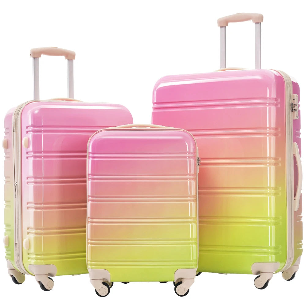 3 Piece Gradient Color Hardshell Luggage Set Expandable with Spinner Wheels TSA Lock Lightweight 20/24/28 Inch