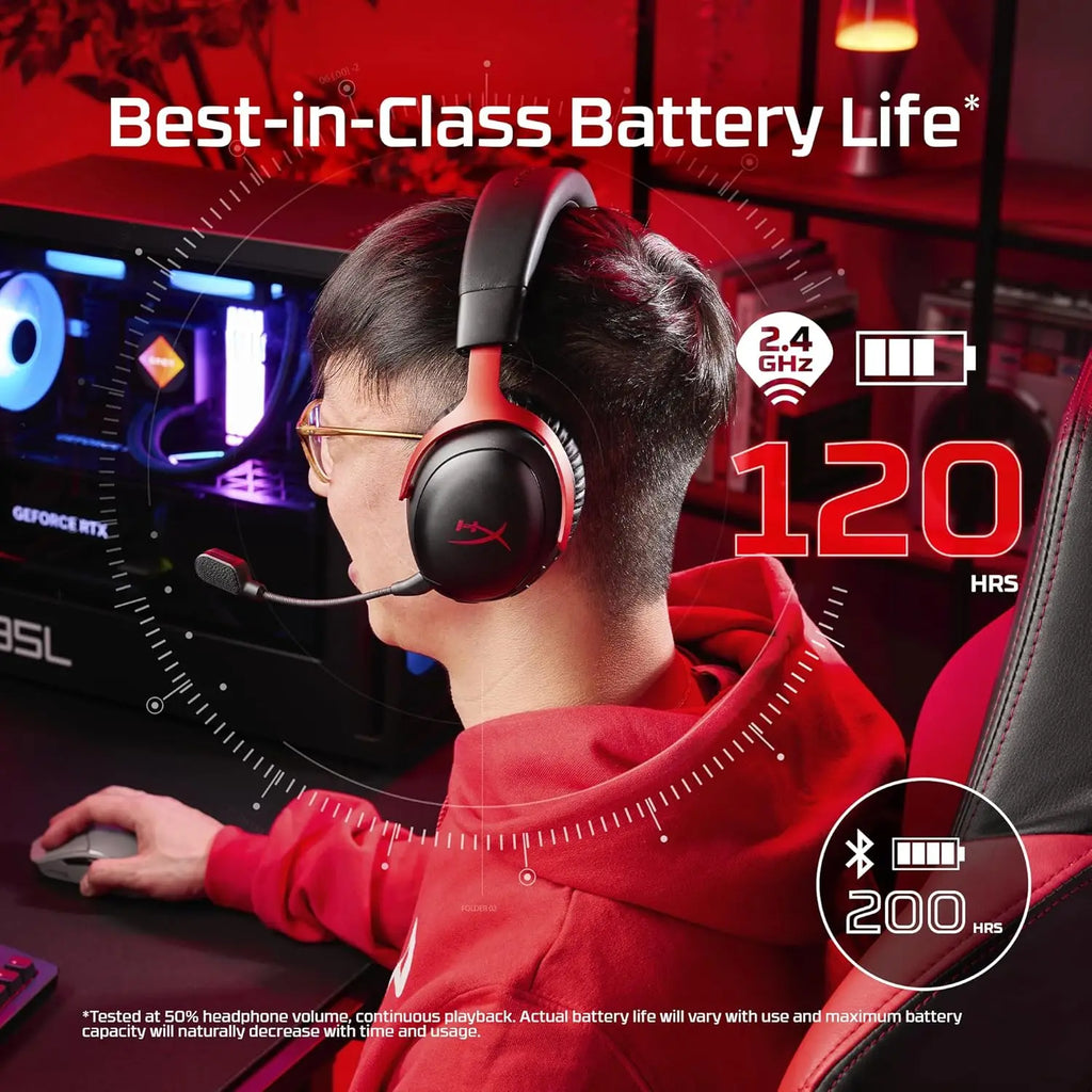 Wireless Gaming Headset with 120-Hour Battery, Bluetooth, Detachable Mic for PC, PS5, Switch