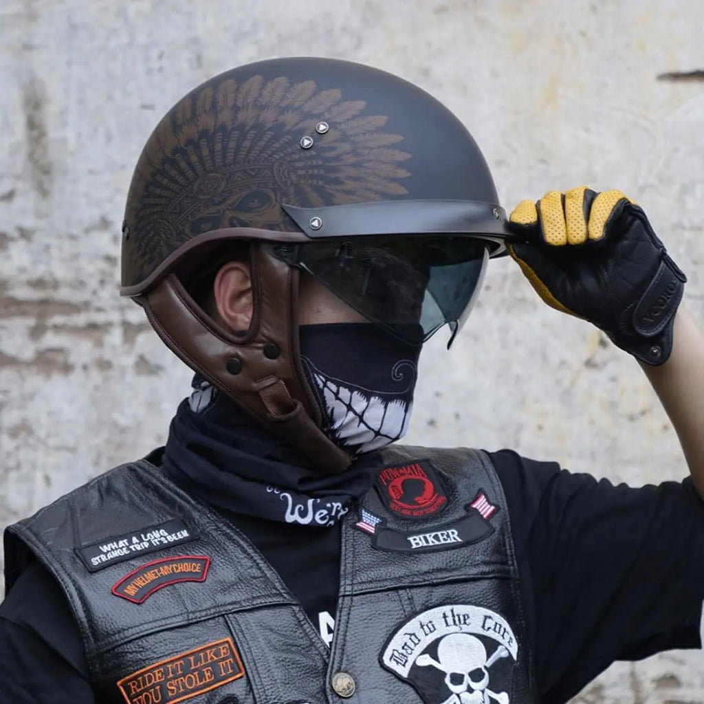 Half Helmet Motorcycle DOT Approved Open Face Helmet with Sun Visor and Quick Release Buckle for Adults Men and Women