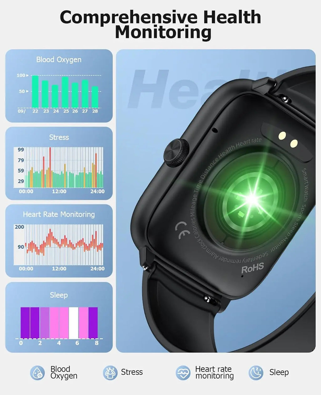 Smart Watch for Men Women, Bluetooth Call, 2.06" HD AMOLED Fitness Tracker, 118 Sports Modes, Health Monitor, IP68 Waterproof