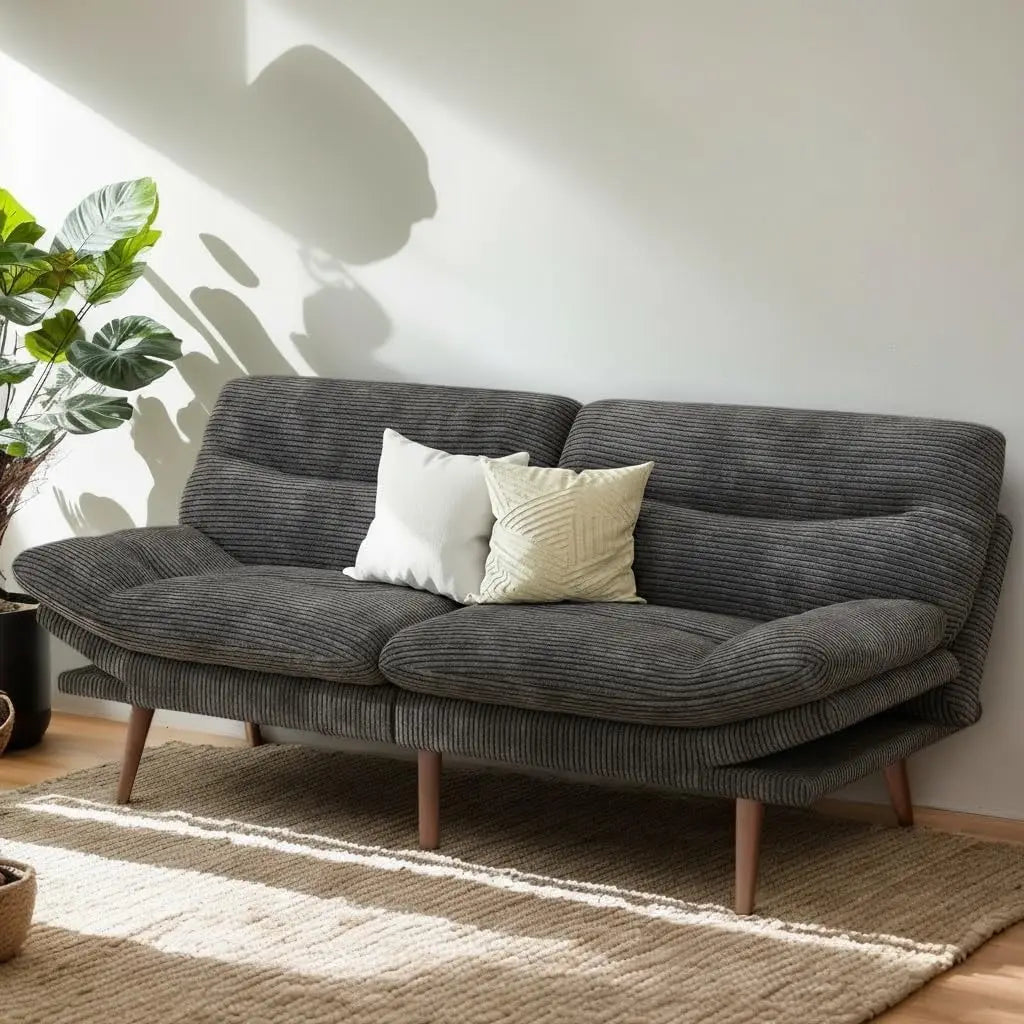 66in Corduroy Convertible Futon Sofa Bed Adjustable Backrest Armrests 3in1 Sleeper Small Space Living Office Grey Customized