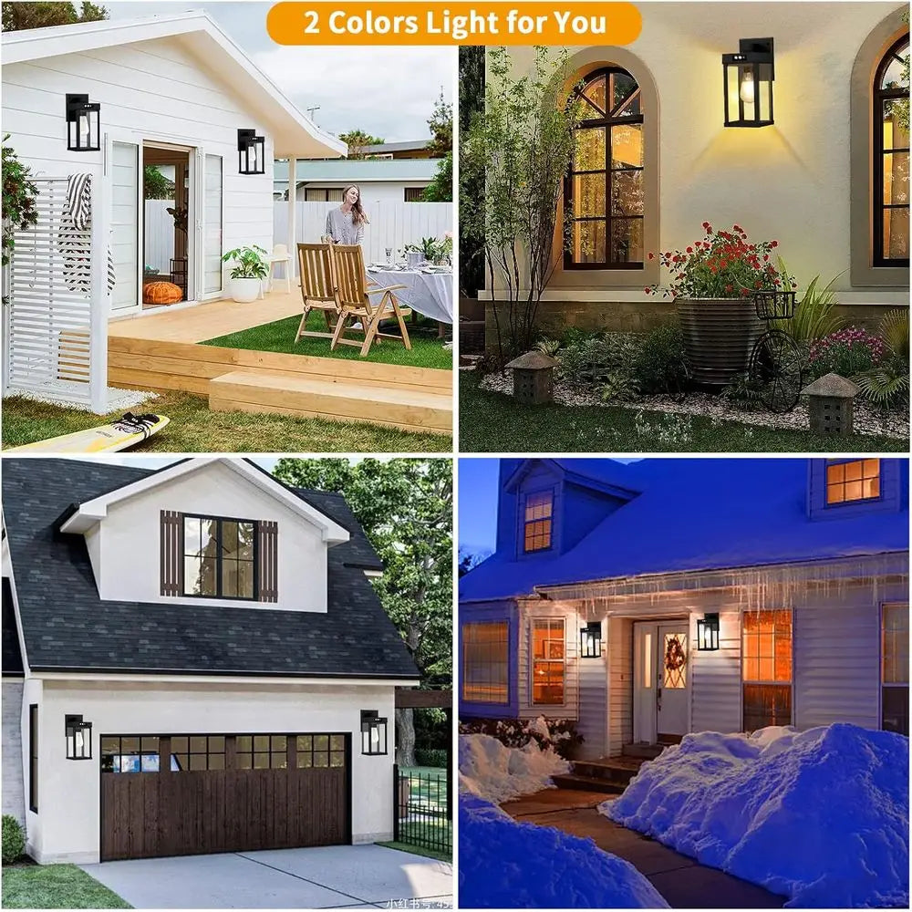 Outdoor Wall Lights with 3 Lighting Modes & Motion Sensor, Porch Light with 2 Bulbs, Waterproof Outdoor Wall Sconce Lantern Fixt