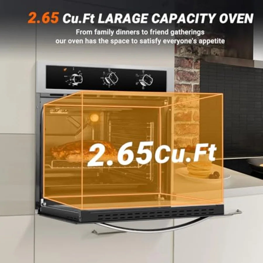 24 Single Wall Oven 2.65 Cu.ft. Built-in Electric Wall Oven with 5 Cooking Functions 360 ROTATING ROTISSERIE 2200W Mechanical K