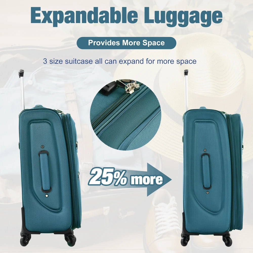 Softside Expandable 3 Piece Luggage Set 22/26/30 Inch Duffel Bag Upright Spinner Wheels Lightweight Softshell Travel Luggage Set