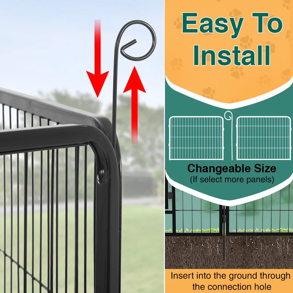 DOPINMIN 16 Panel Dog Fence Foldable Heavy Duty Metal Pet Playpen, Lockable Double Door, In/Outdoor Exercise Space for Animals
