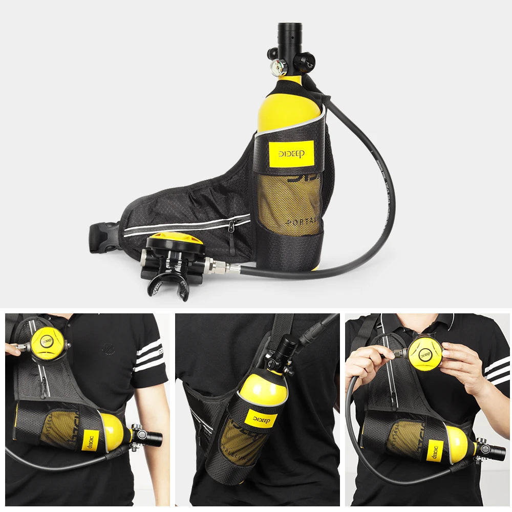 DIDEEP 1Liter Mini Scuba Diving Tank Set, 15-20Mins Underwater Diving Cylinder with Hand Pump，Portable Lungs Gear with 3000 PSI