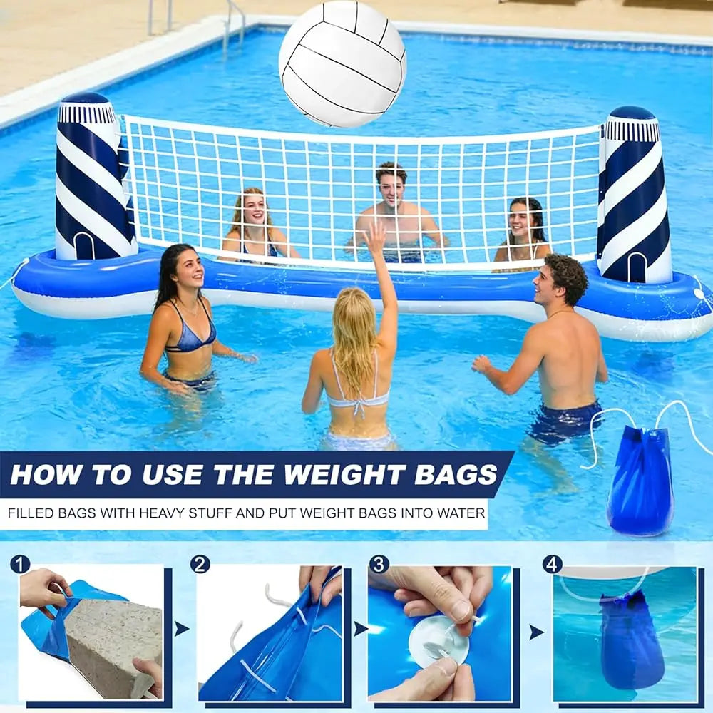Inflatable Pool Games Volleyball Net Pool Float Set with 19\ Beach Ball, Lighthouse Design – Floating Swimming Water Sports T