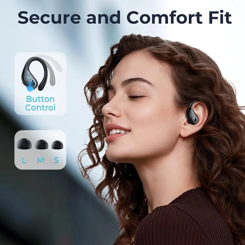 Active Noise Cancelling Wireless Bluetooth Earbuds with 90Hrs Playback, IPX7 Waterproof Over-Ear Hooks for Sports Running Gym