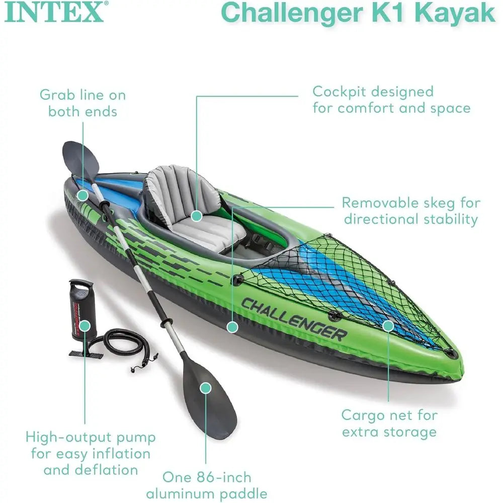 Inflatable Kayak Series: Deluxe 86in Kayak Paddles and High-Output Pump – SuperStrong PVC – Adjustable Seat with Backrest – Remo